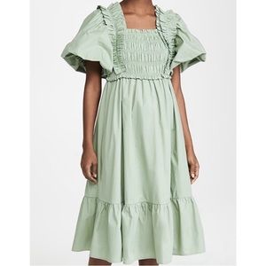 English Factory sage ruffled smock dress